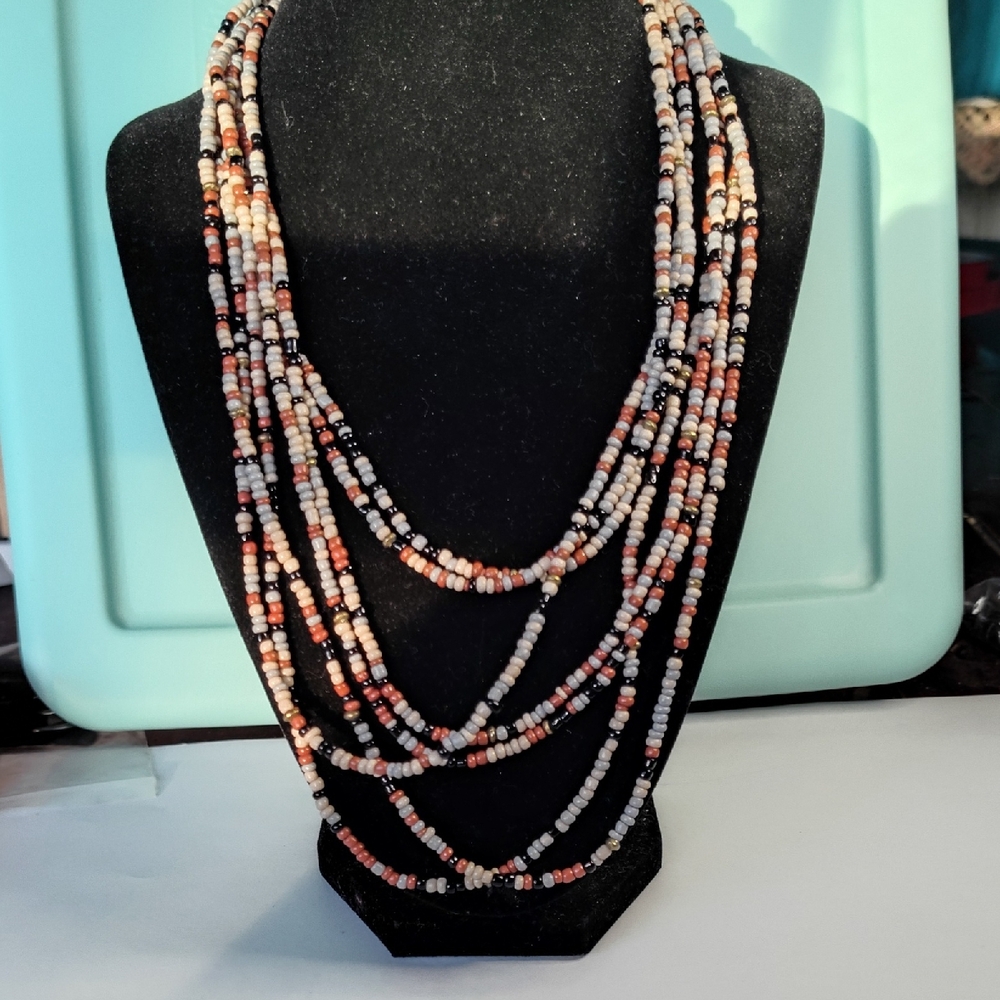 Cookie Lee Black, White, and Orange Beaded Necklace